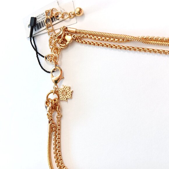 WHBM Gold Tone 3 Necklace In One Black Stone Pendants With Rhinestones NWT NEW - Picture 6 of 6